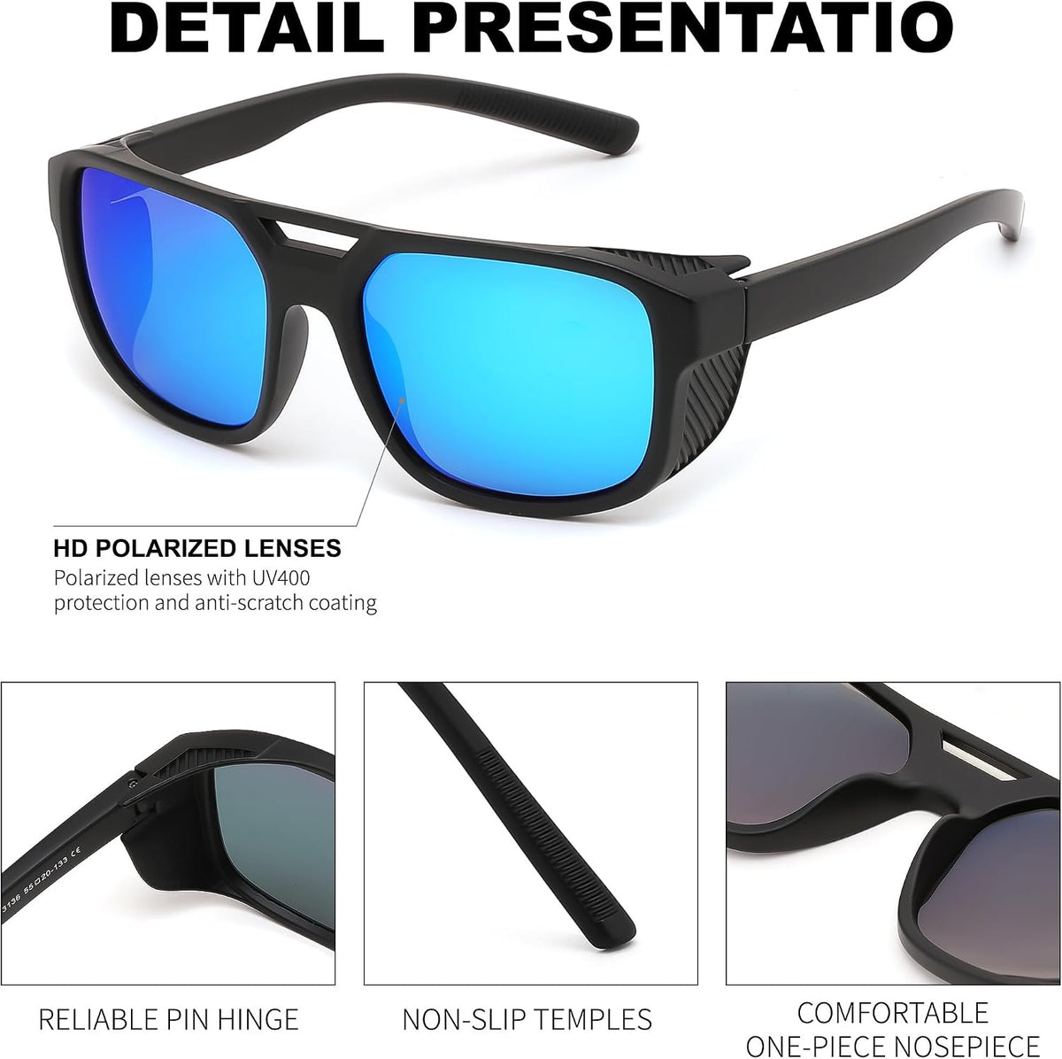 ÉÌƷͼƬ 21 | B0FV3CK7PF | FEISEDY Polarized Sunglasses Men Women Side Shield Goggles Retro Pilot Square Steampunk Fishing Sun Glasses B0348