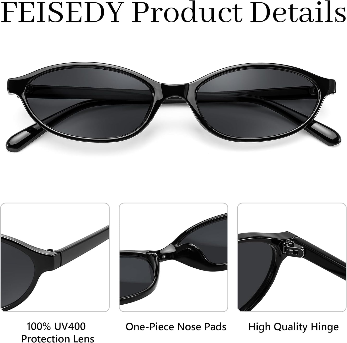 商品图片 4 | B0DMN6519L | FEISEDY Retro Oval Cat Eye Sunglasses for Women 90s Narrow Lightweight Shades Y2k Trendy Sunnies B0257