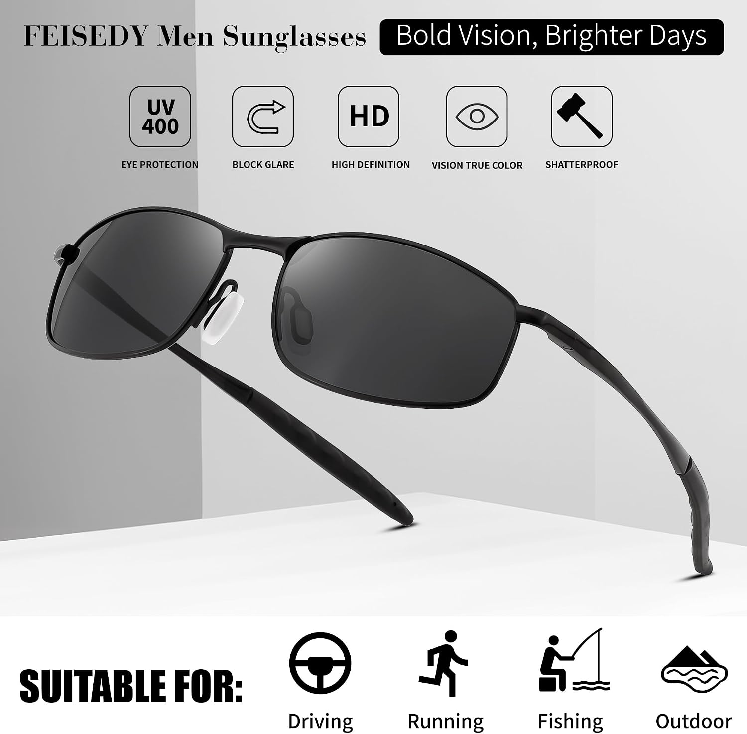 商品图片 5 | B07GSRV2H5 | FEISEDY Rectangle Polarized Square Sunglasses for Men Women B2444