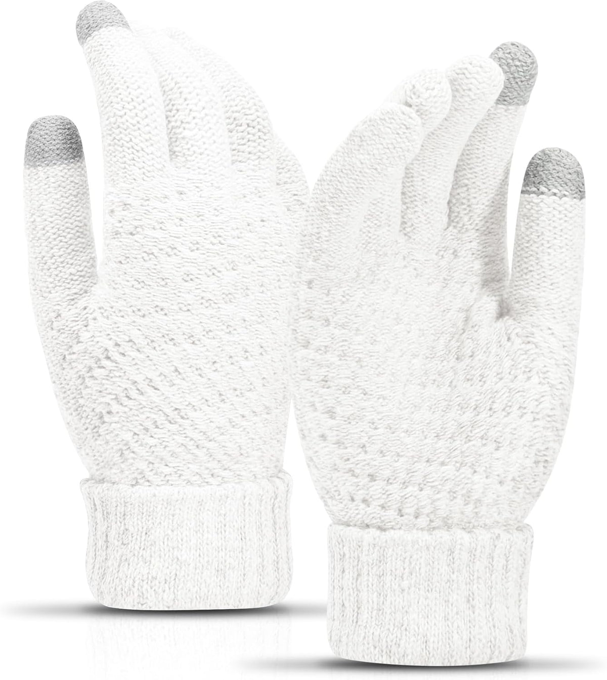 One Size / White | B0FQTYV1V5 | Winter Gloves for Women Men - Knit Touchscreen Gloves, Fleece-Lined Thermal Gloves Fashionable Warm