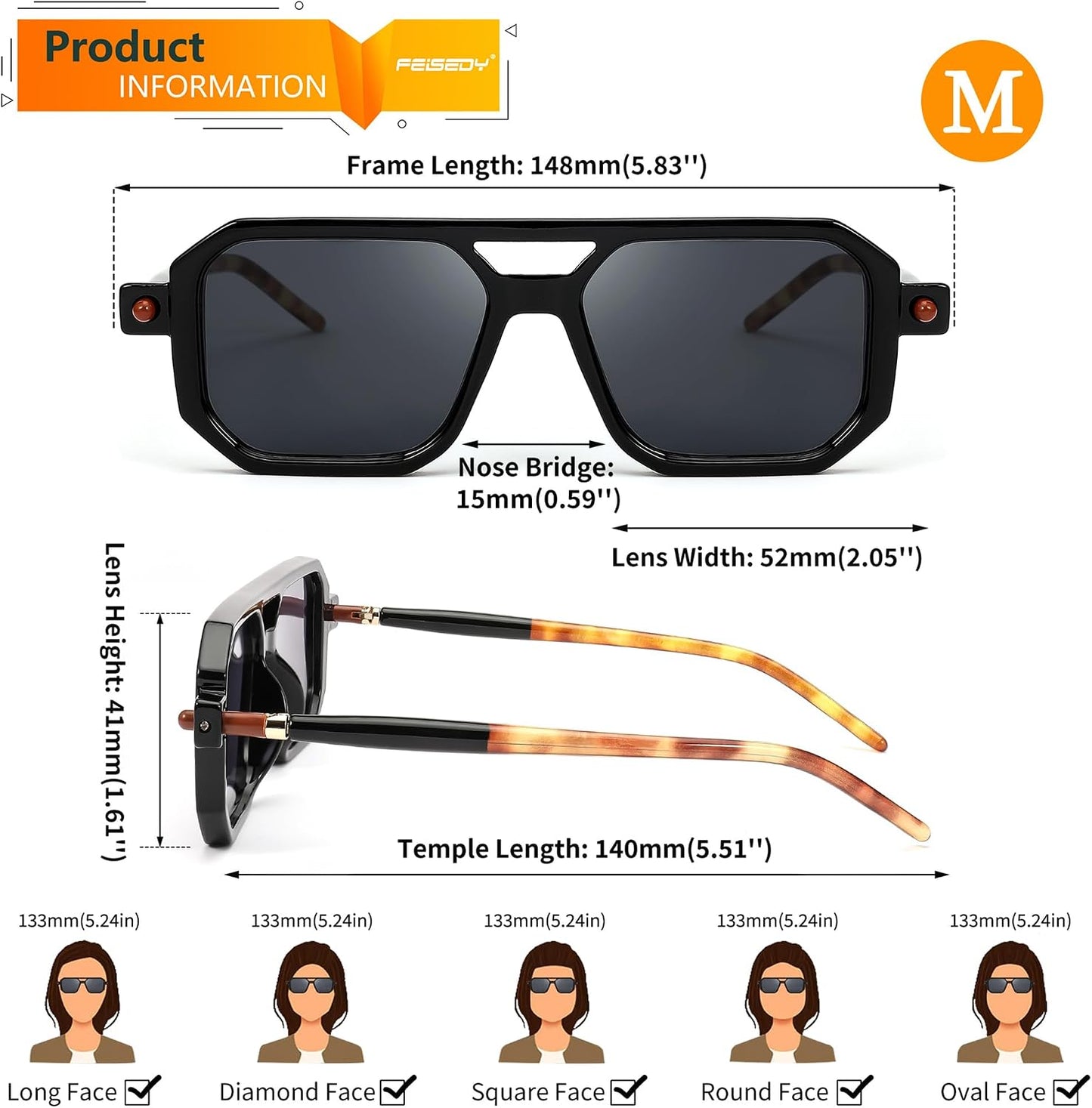 商品图片 84 | B09YTJ4FQZ | FEISEDY Vintage Square 70s Flat Aviator Sunglasses Women Men Classic Retro Stylish Frame UV400 Sunglasses B2622