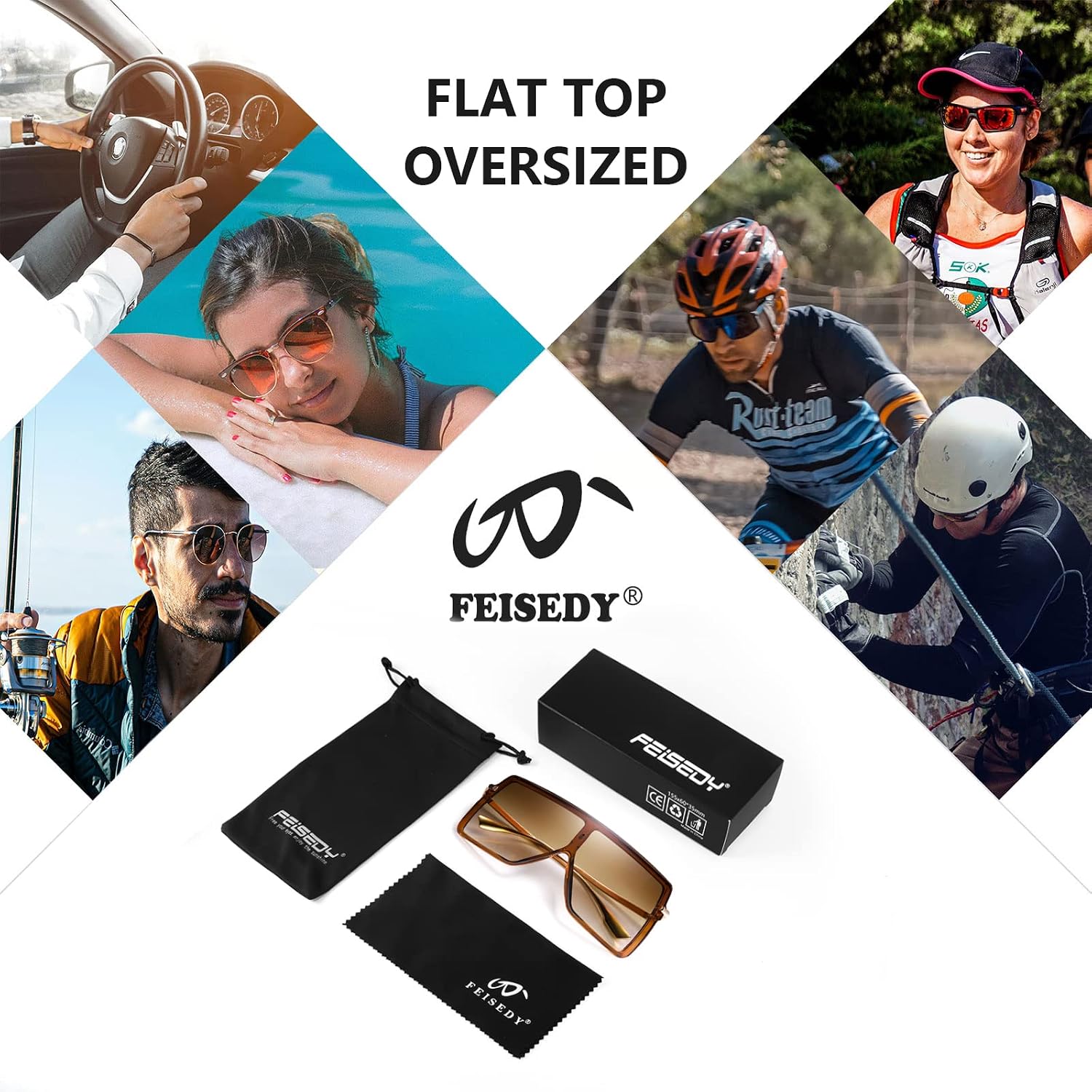 商品图片 7 | B097CVFDZT | FEISEDY Flat Top Oversized Shield Sunglasses Women Men Square Fashion Rimless Shades UV400 B2784