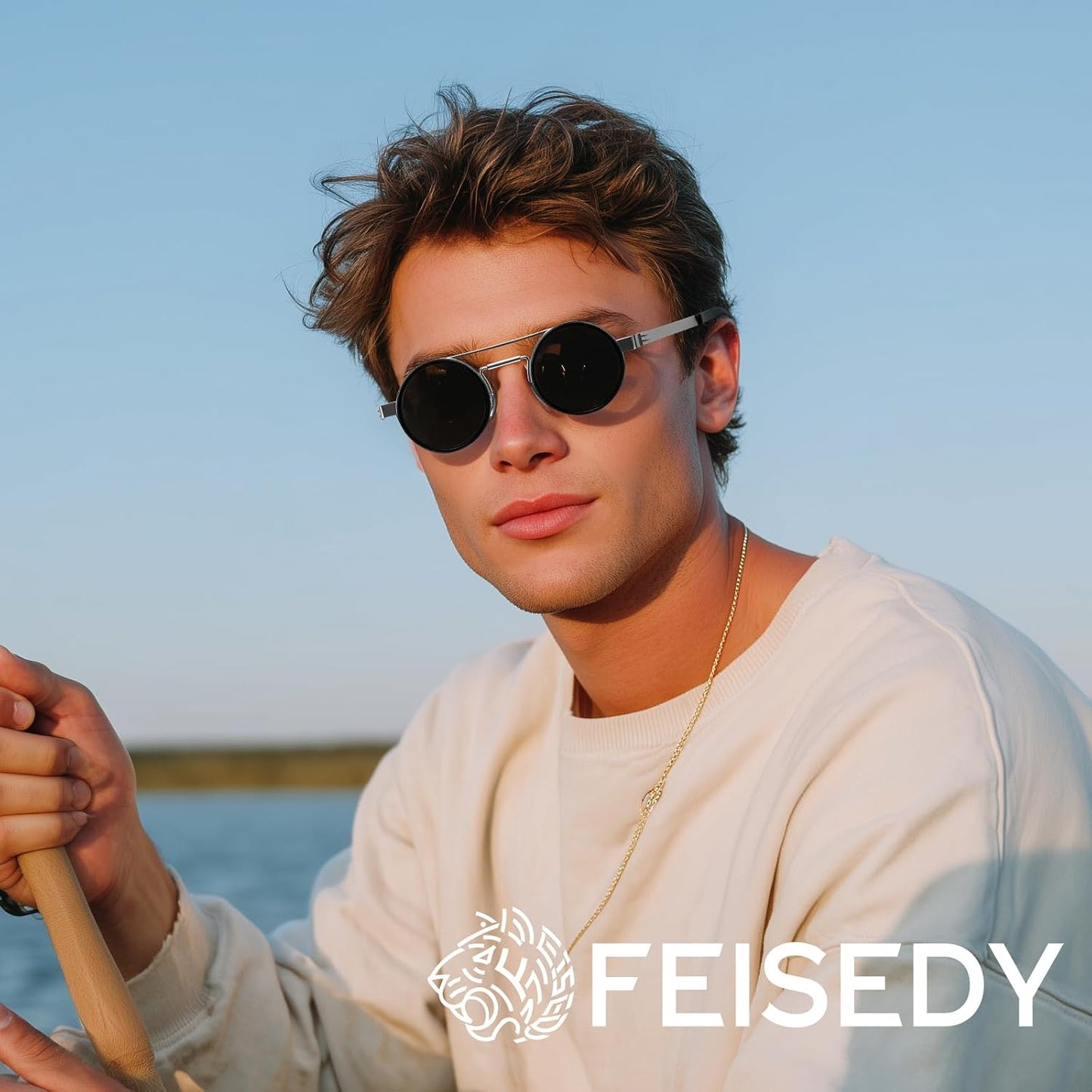 商品图片 37 | B0FK1DDVSV | FEISEDY Adjustable Sunglasses Polarized Men, Round Metal ND Filter B1400