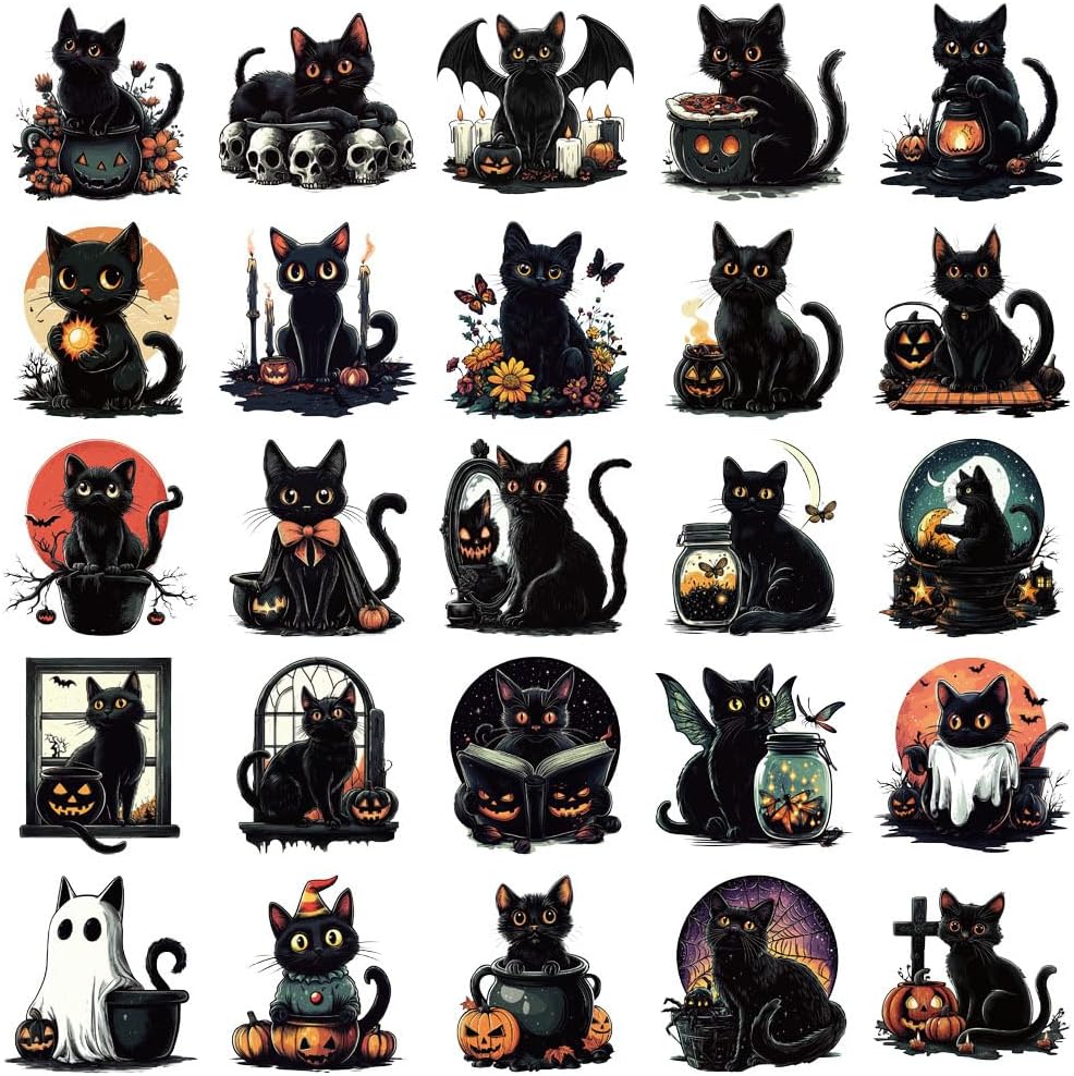 商品图片 7 | B0FQCK5TRP | 50 PCS Black Cat Stickers - Window Clings, Wall, Fridge, Phone - Cute Black Cat Window Decorations