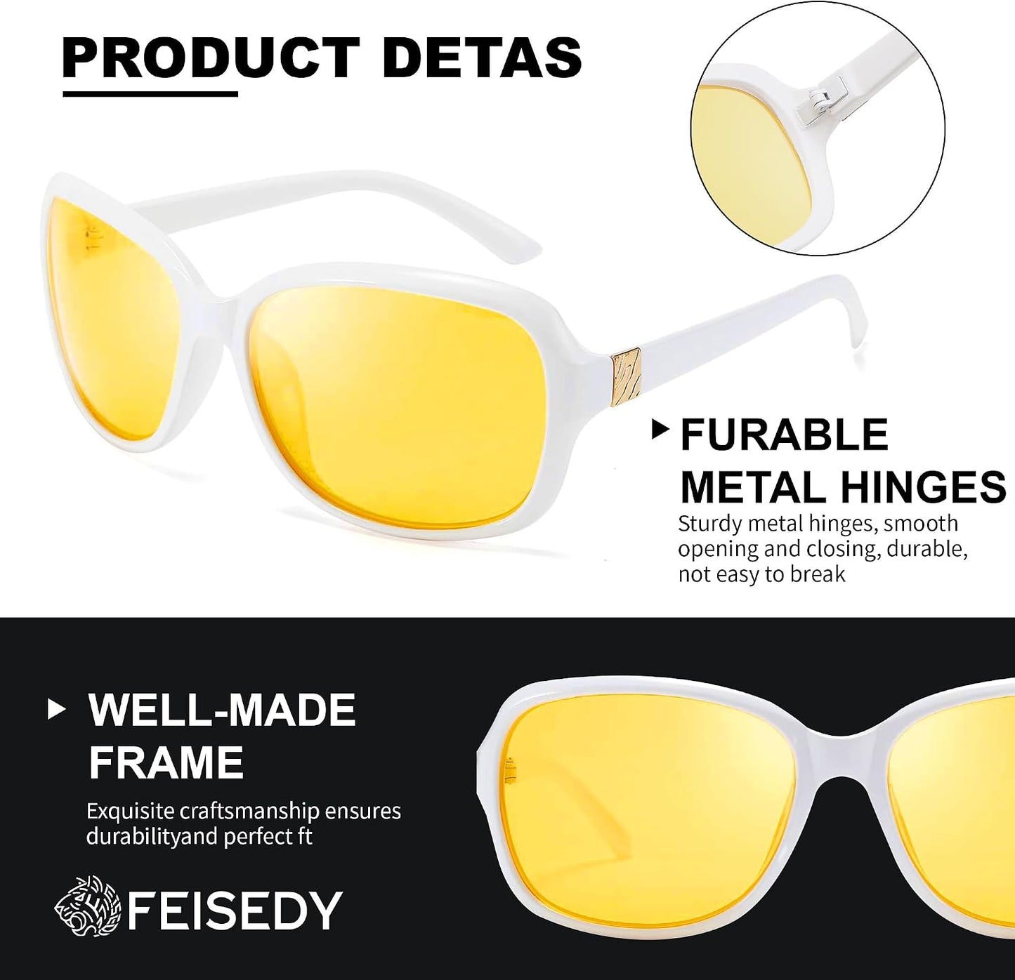 商品图片 25 | B081YY5RM3 | FEISEDY Classic Womens Night Glasses Driving Anti Glare Wrap Around Yellow Sunglasses B2548