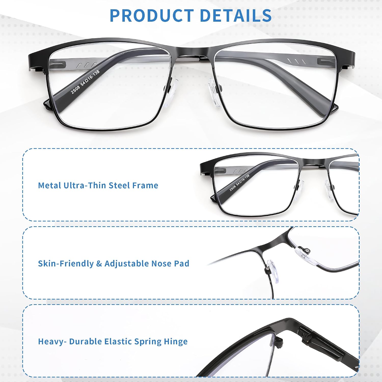 商品图片 3 | B0G1BLY966 | FEISEDY Classic Blue Light Reading Glasses Men,Metal Frame Readers with Spring Hinge, Anti Glare Eyeglasses for Reading B0337