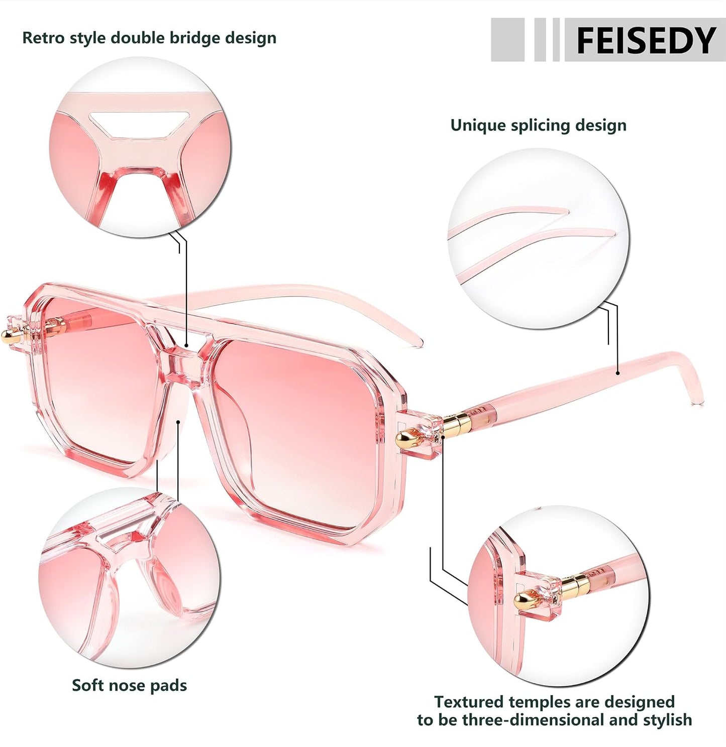 商品图片 77 | B09YTJ4FQZ | FEISEDY Vintage Square 70s Flat Aviator Sunglasses Women Men Classic Retro Stylish Frame UV400 Sunglasses B2622