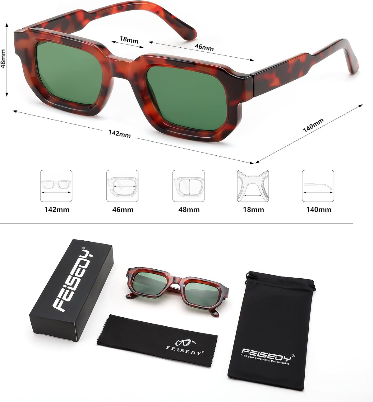 ÉÌƷͼƬ 7 | B0D7H6TB3G | FEISEDY Retro Small Rectangle Sunglasses Women Men Fashion Thick Frame Chunky Square Shades B0202