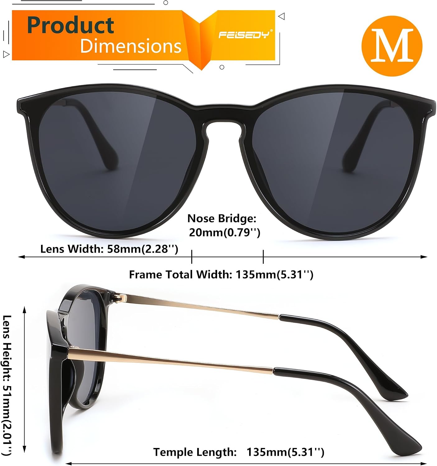 商品图片 5 | B0DGCPG41T | FEISEDY Sunglasses for Women Men Retro Round Cateye Designer Cute Mirrored UV Protection Lens B0210