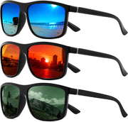 Black/Blue+black/Red+matte Black/Green / 55 Millimeters | B0FPM28S9G | FEISEDY Square Polarized Sunglasses For Men Women B0322