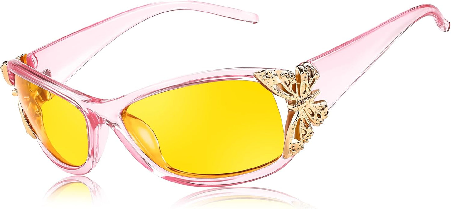 Z-butterfly(transparent Pink) / 60 Millimeters | B0CRTMQFPS | FEISEDY Classic Womens Night Glasses Driving Anti Glare Wrap Around Yellow Sunglasses B2548
