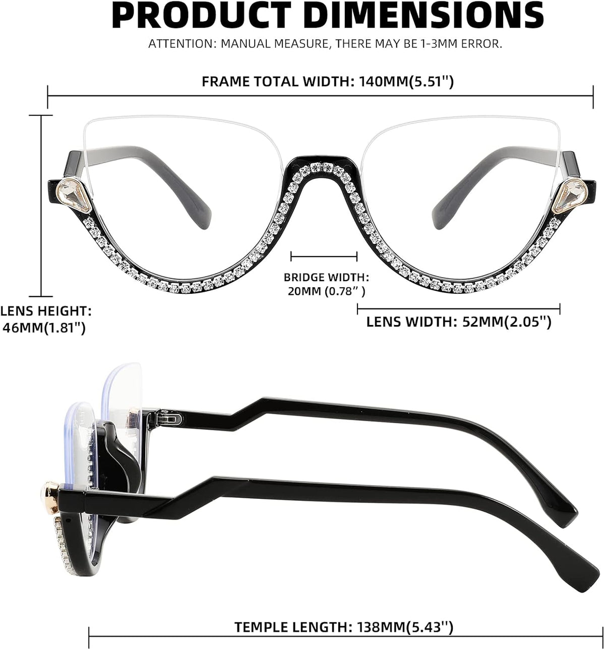 ÉÌƷͼƬ 7 | B0BK84HWH8 | FEISEDY Women Blue Light Blocking Glasses Fashion Half Frame Cat Eye Glasses Inlaid Diamond Anti Eyestrain B2995