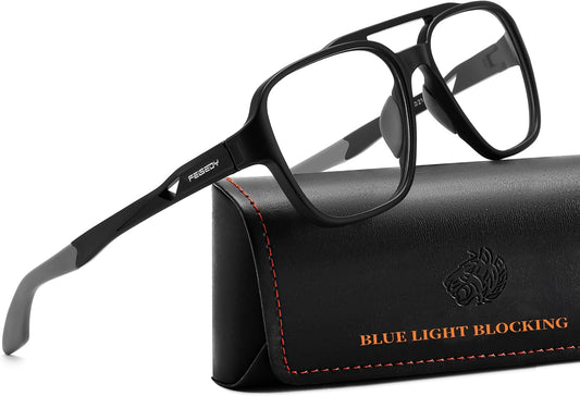 Matte Black / Vintage Double Bridge | B0DR8246KS | FEISEDY Sports Blue Light Glasses for Men Lightweight Anti Slip Running Cycling Square Glasses Computer Eyeglasses B0156