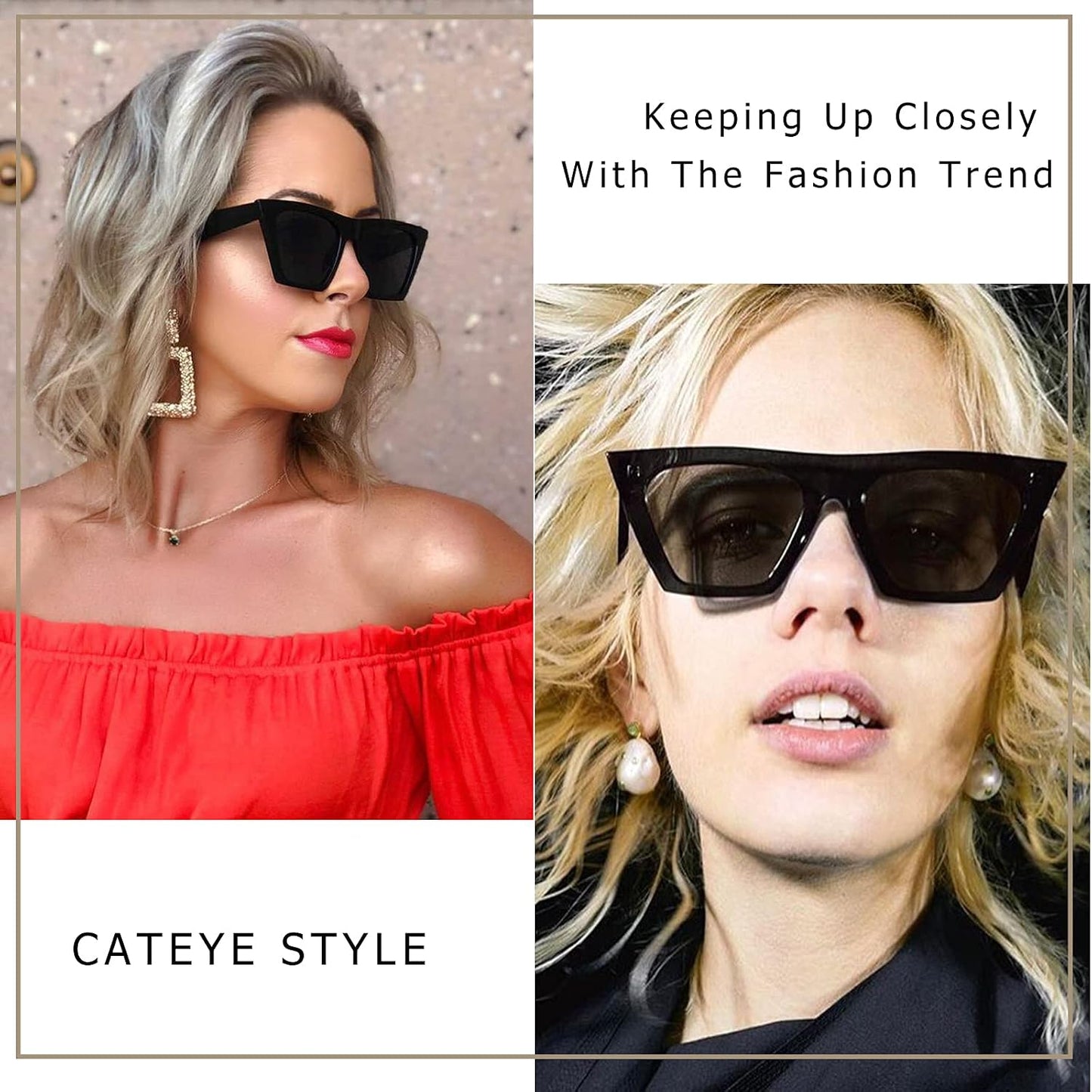 商品图片 9 | B0C5378735 | FEISEDY Vintage Square Cat Eye Sunglasses Women Trendy Cateye Sunglasses B2473