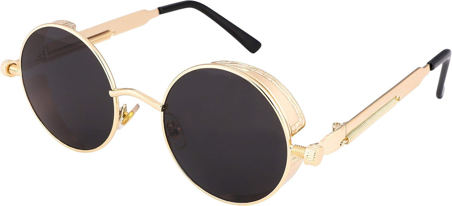 Gold/Grey / 1.9 Inches | B06XY4B29D | FEISEDY Retro Gothic Steampunk Sunglasses For Men Women
