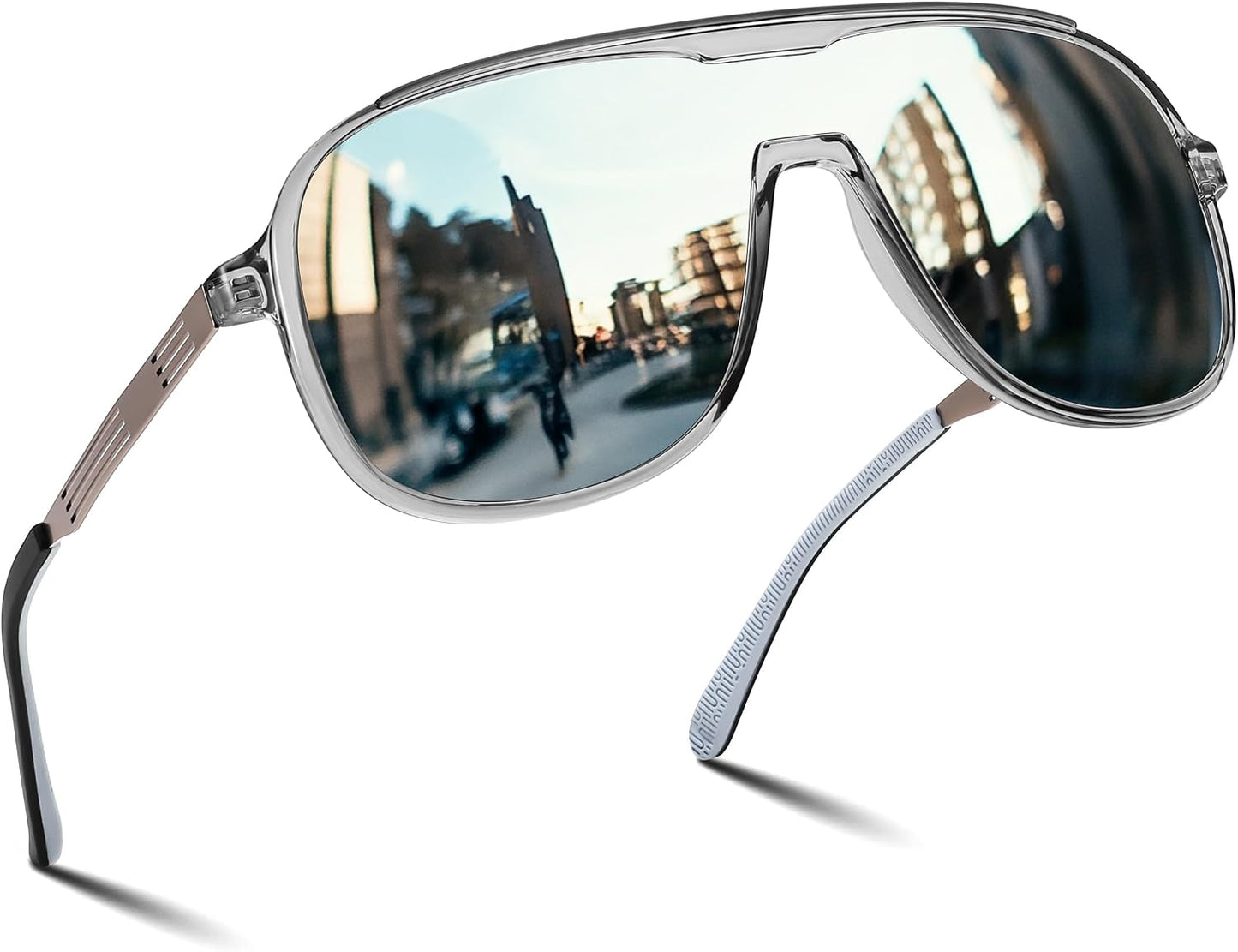 Grey Frame and Silver Lens / 58 Millimeters | B0DSV57XNK | FEISEDY Polarized Sunglasses Men Women Mirrored One Piece Lens B0277