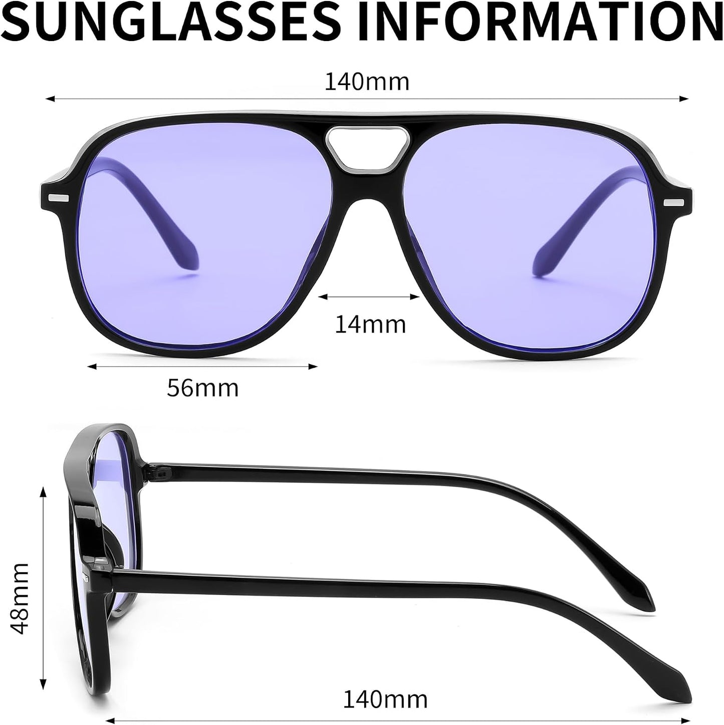 商品图片 32 | B0H1WCGC42 | FEISEDY Retro Square Aviator Sunglasses Women Men Double Bridge B0443