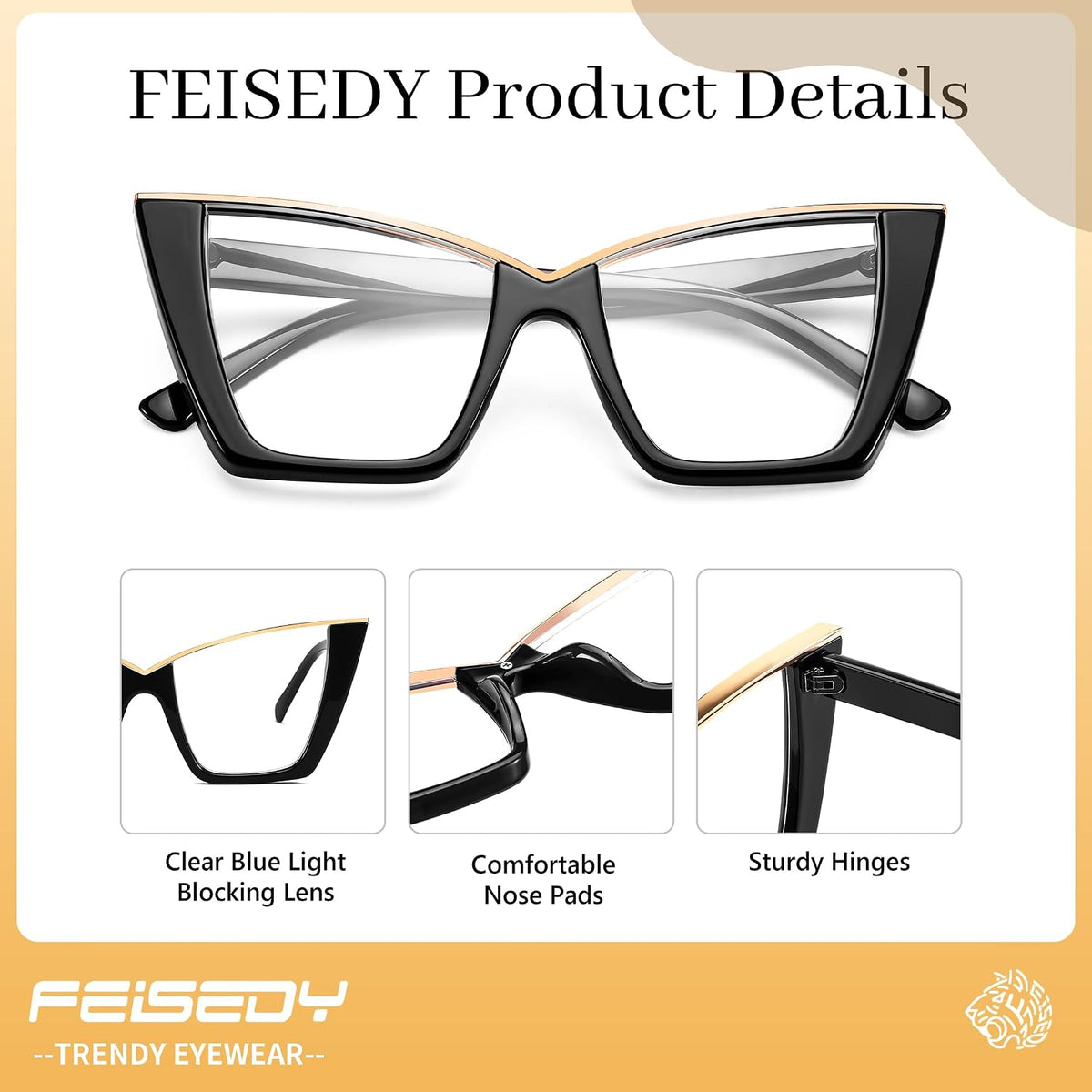 ÉÌƷͼƬ 8 | B0DGX4KTLX | FEISEDY Fashion Cat Eye Blue Light Blocking Glasses for Women Fake Retro Eyeglasses Oversized Stylish Eyewear Frame B0240