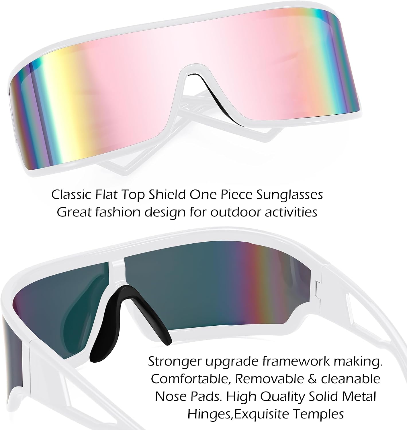 商品图片 38 | B0D3PKKSD9 | FEISEDY Trendy Futuristic Wrap Sunglasses Flat Top Mirrored One Piece Lens Reflective Sun Glasses for Women Men B0161