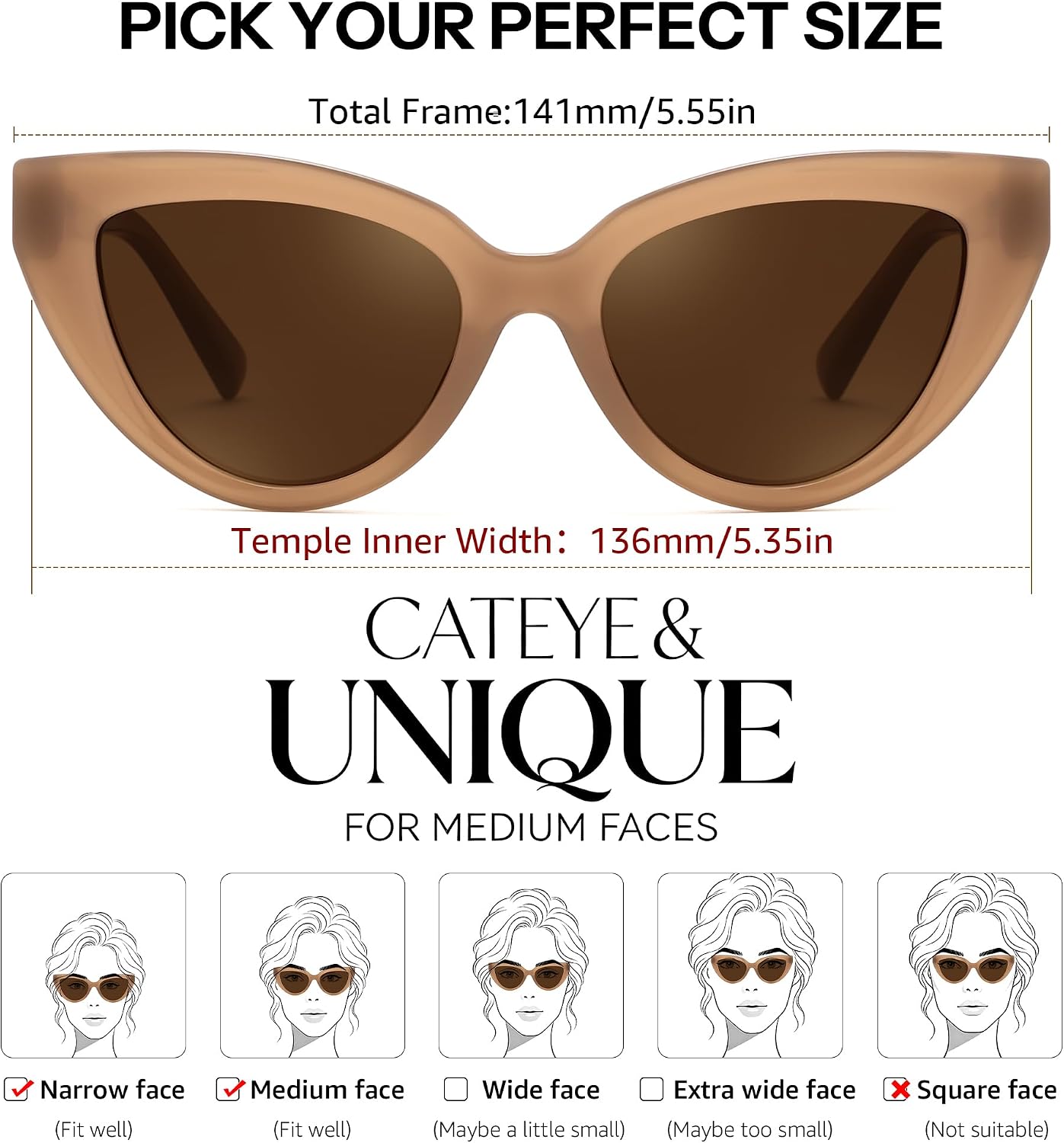 商品图片 13 | B0GVF3CZ9N | FEISEDY Cat eye Sunglasses Polarized and Retro Stylish for Women Men B0428 | UV400 Protection, for Driving Fishing Beach Travel and Party, Metal Accents, Versatile Styling