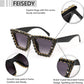 商品图片 22 | B09V7X56D4 | FEISEDY Women Crystal Square Cat Eye Sunglasses Sparkling Trendy Retro Cateye Sunglasses B2898