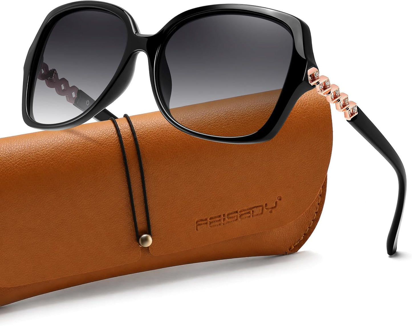 Black Frame + Gradient Grey Lens / 57 Millimeters | B0H8N95LQC | FEISEDY Retro Polarized Sunglasses for Women Chunky Square Frame B0464