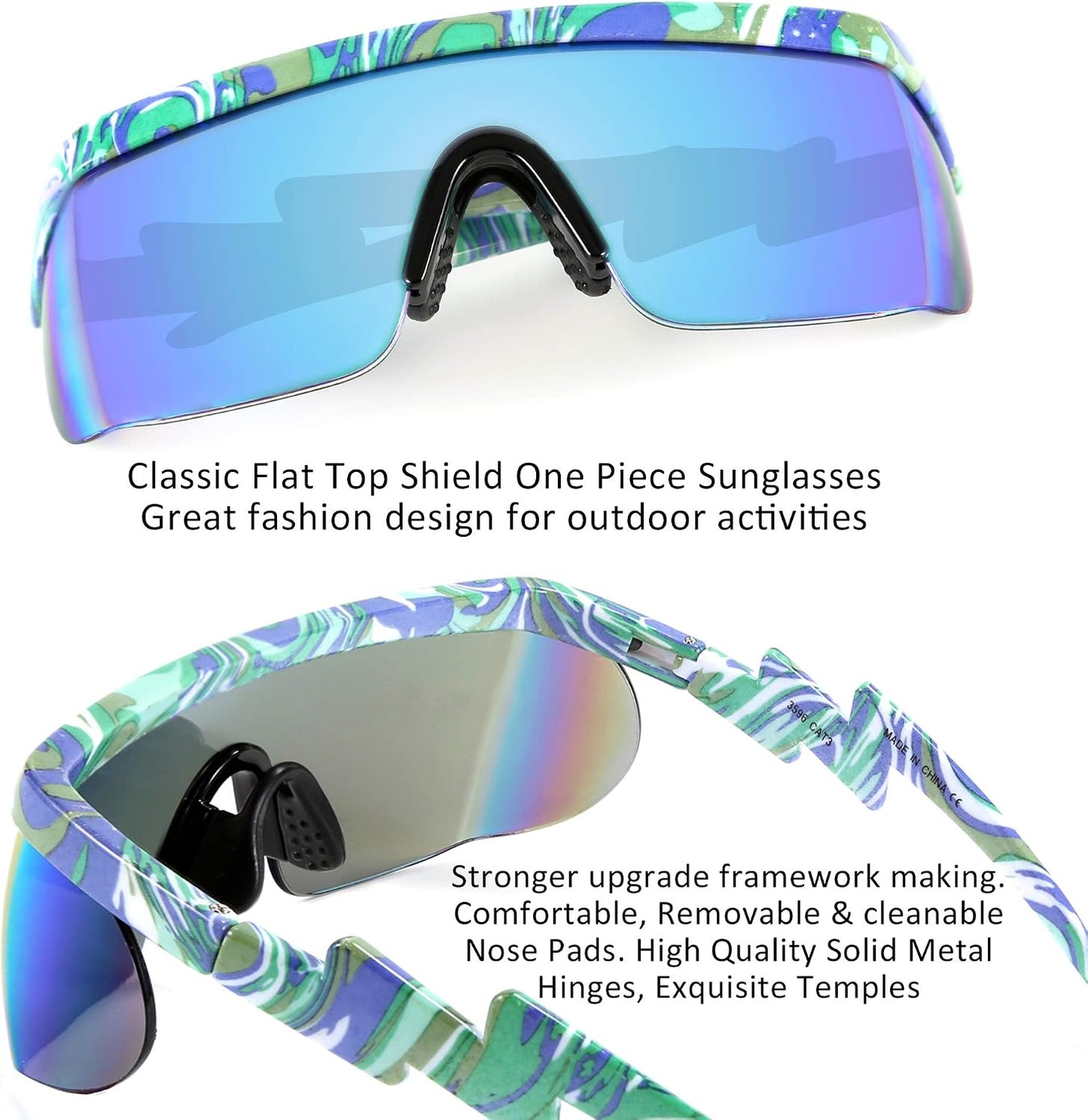 商品图片 84 | B096SD9GGG | FEISEDY Oversized Mirror Shield Sport 80s Sunglasses Ski Goggles Flat Top One Piece Futuristic Visor Women Men B2522