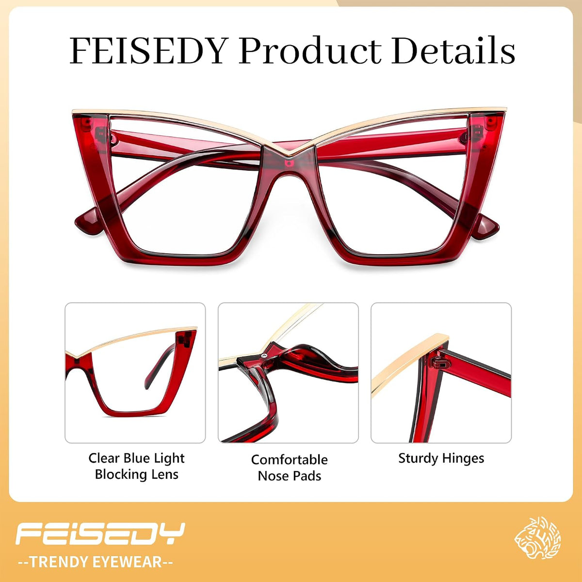 ÉÌƷͼƬ 42 | B0DGX4KTLX | FEISEDY Fashion Cat Eye Blue Light Blocking Glasses for Women Fake Retro Eyeglasses Oversized Stylish Eyewear Frame B0240