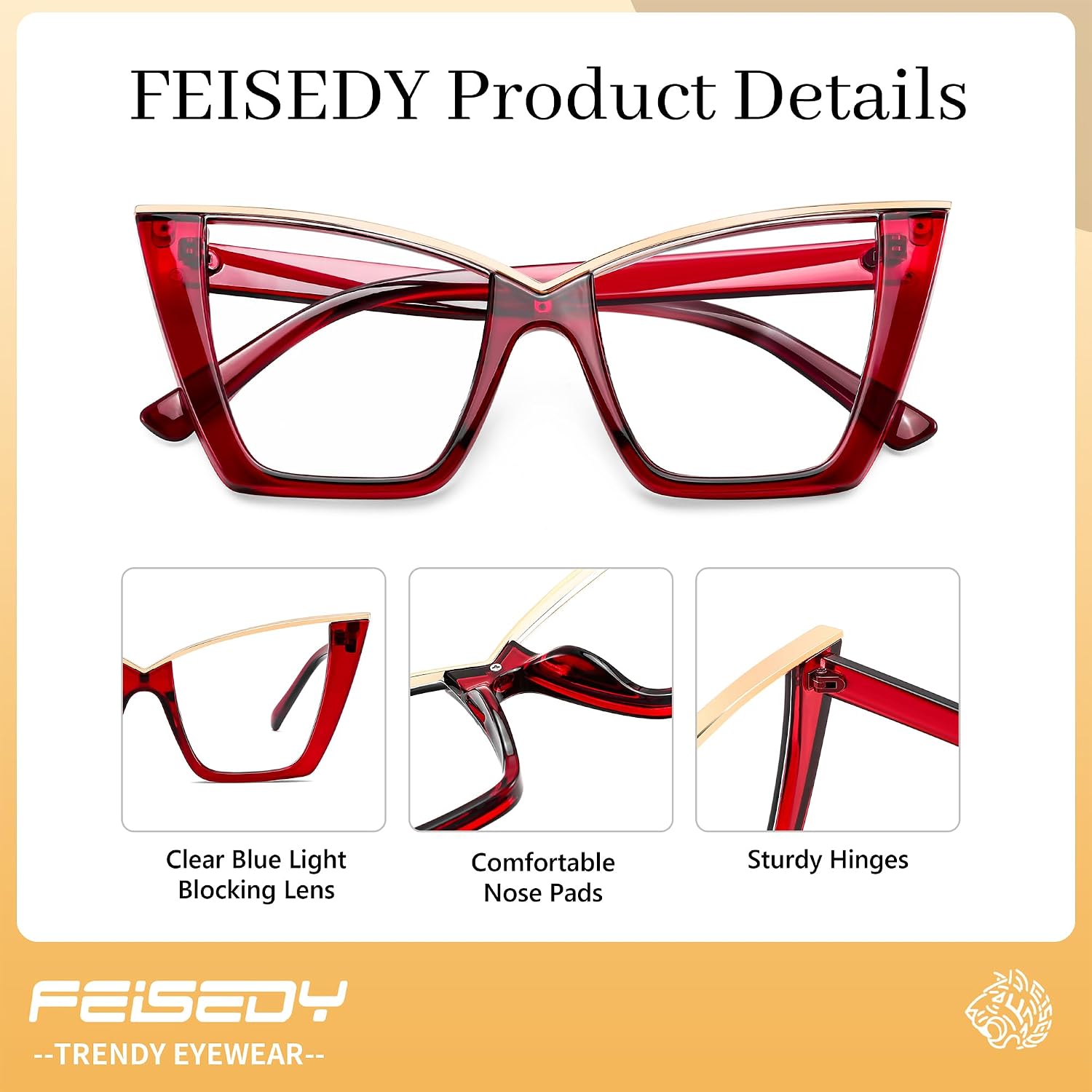 商品图片 42 | B0DGX4KTLX | FEISEDY Fashion Cat Eye Blue Light Blocking Glasses for Women Fake Retro Eyeglasses Oversized Stylish Eyewear Frame B0240