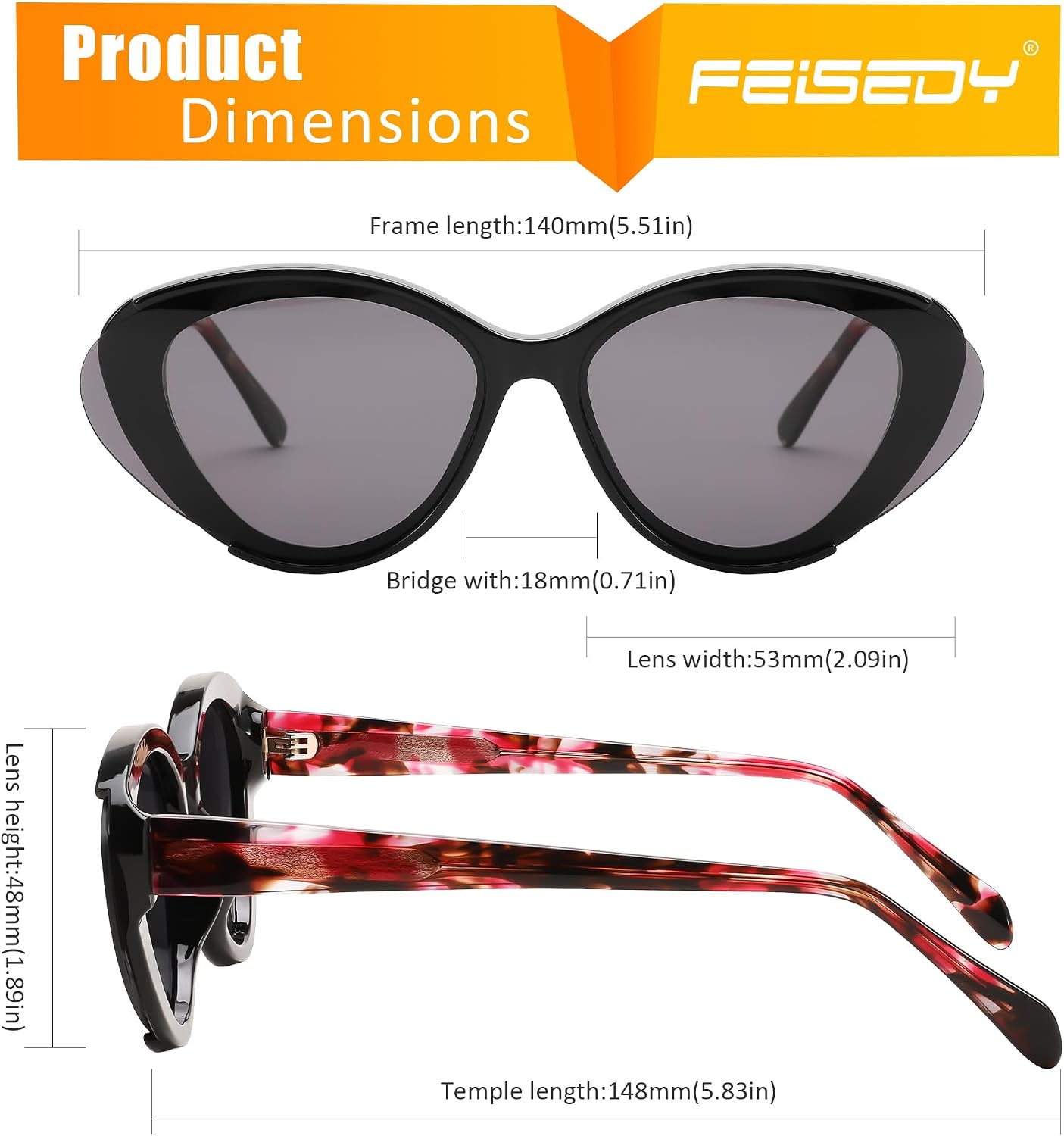 商品图片 19 | B0D6YJVTMS | FEISEDY Retro Polarized Cat Eye Sunglasses Women Trendy Mirrored Classic Designer Sunglasses UV Protection B0197