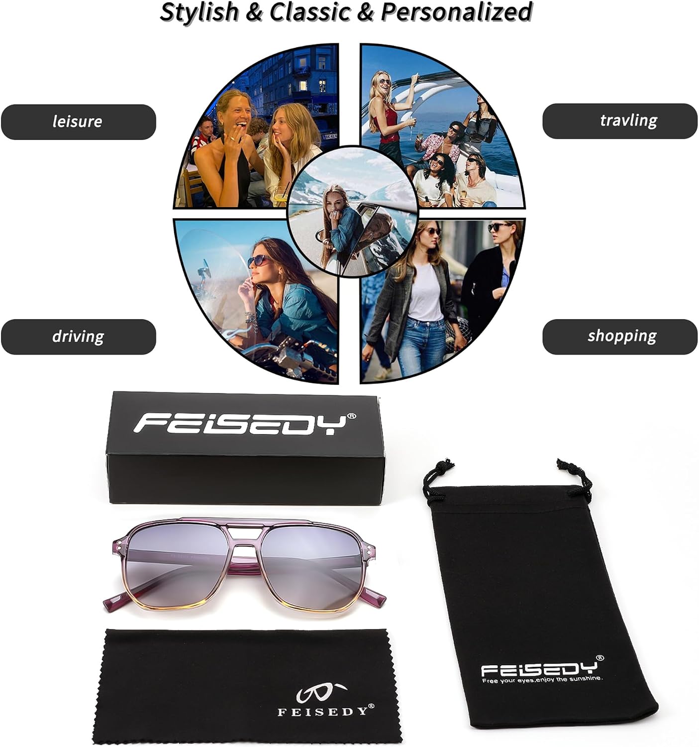 商品图片 82 | B09J8999GR | FEISEDY Retro Square Aviator Sunglasses Women Men 70s Vintage Trendy Plastic Frame Sun Glasses B2835
