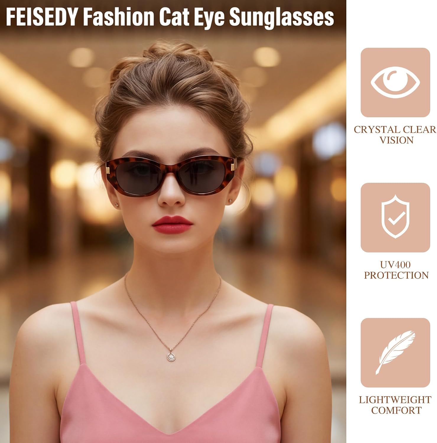 商品图片 16 | B0GV7G6XL2 | FEISEDY Retro Cat Eye Sunglasses for Women Trendy Shades Chunky Frame B0418