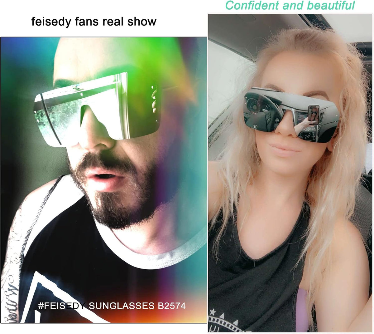 ÉÌƷͼƬ 52 | B0854JYPB2 | FEISEDY Classic Siamese One Piece Sunglasses Nice Rimless Stylish Retro Design for Women Men B2574