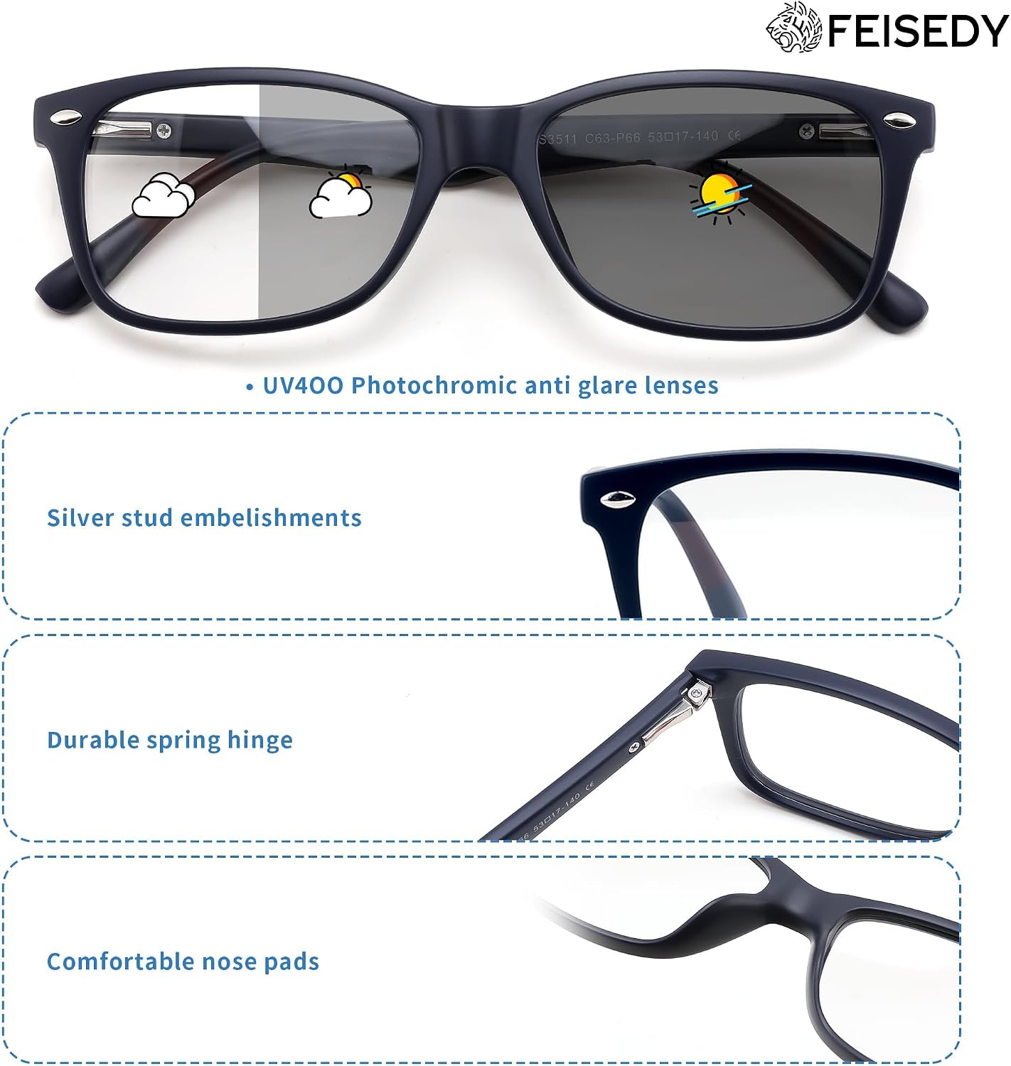 商品图片 18 | B0GKNCMTFX | FEISEDY Blue Light Blocking Photochromic Glasses UV400 Protection B1264