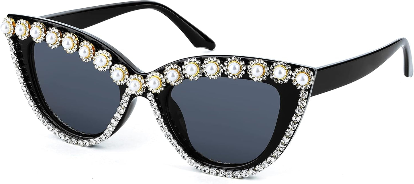 Flower Diamond / 51 Millimeters | B0BZ7TZB81 | FEISEDY Oversized Women Cat Eye Rhinestone Sunglasses Costume Party B2360