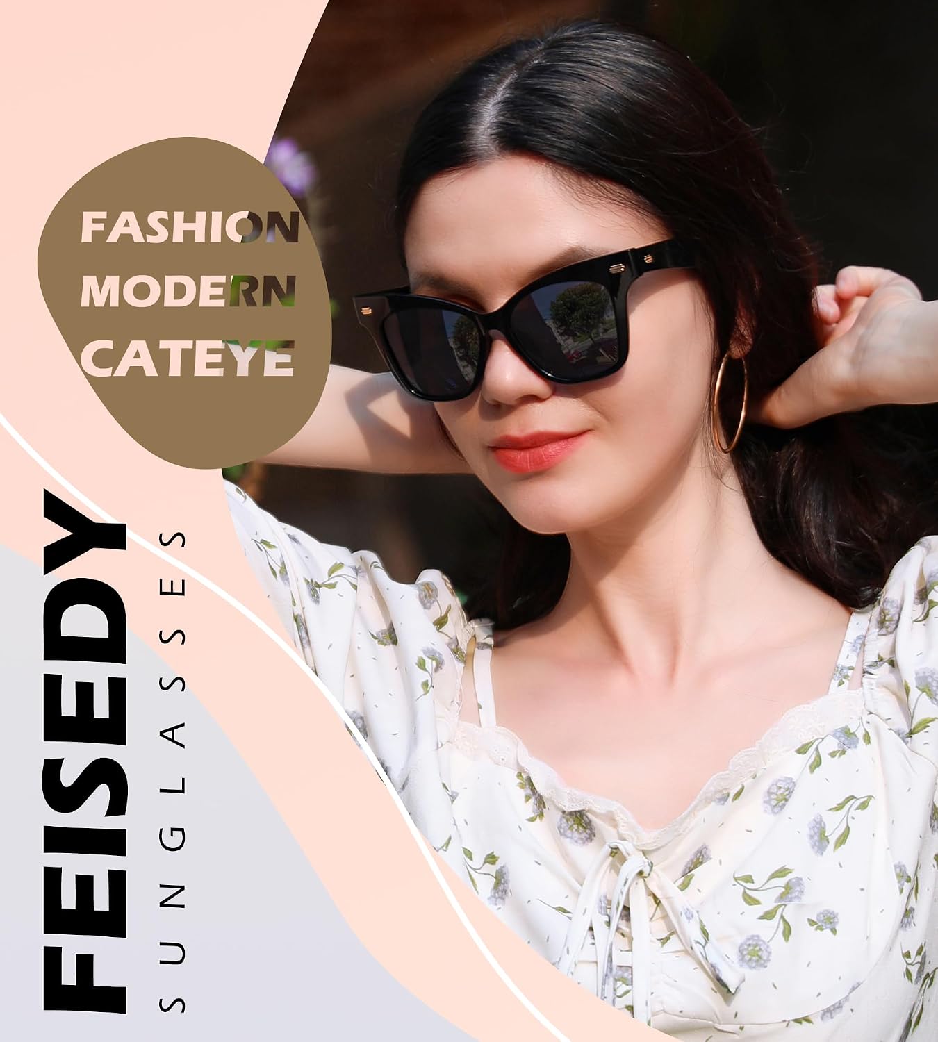 商品图片 2 | B0CJNSZC8B | FEISEDY Trendy Polarized Sunglasses, Retro Cateye Frame for Women, UV400 Protection Shades B0009