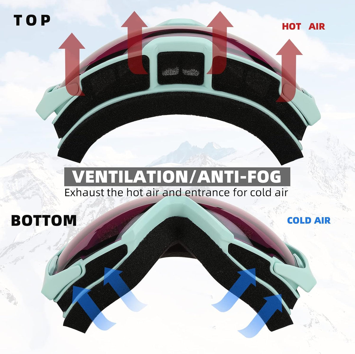 商品图片 50 | B0GHRB6WCQ | FEISEDY Ski Goggles, OTG Snow Sport Goggles for Adult Youth, Anti-Fog UV400 Protection Bendable Dual-Lenses B2961