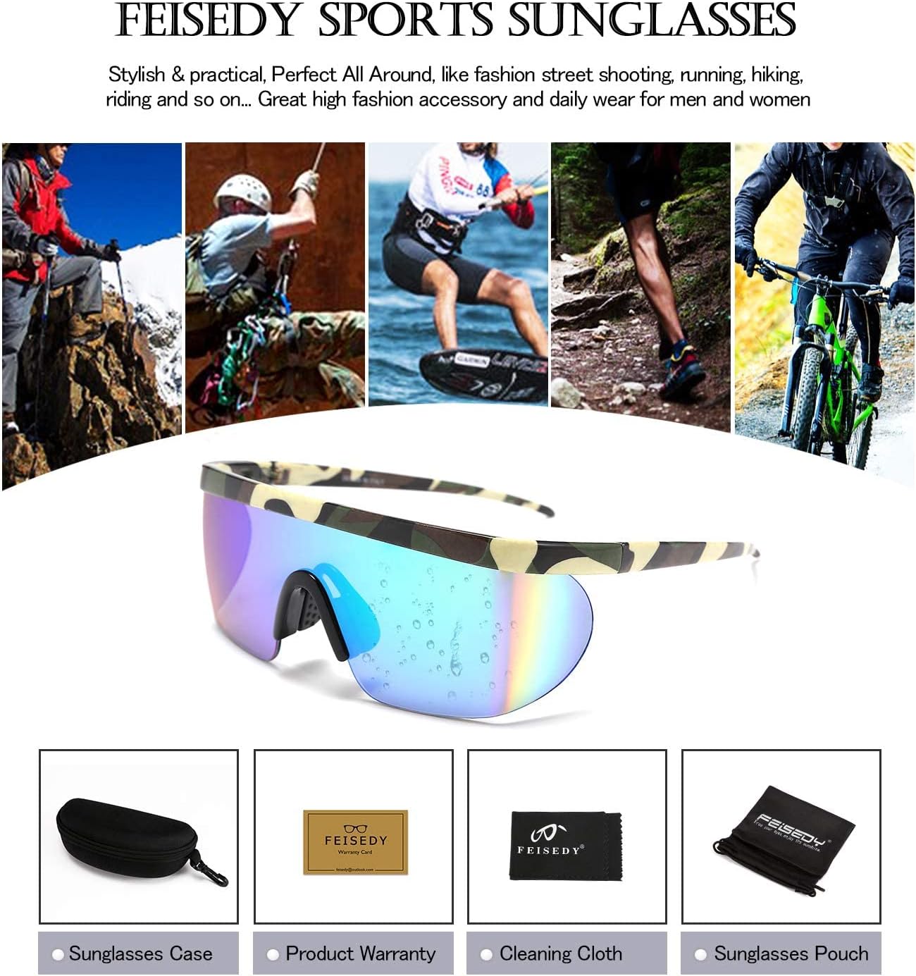 商品图片 46 | B096SD9GGG | FEISEDY Oversized Mirror Shield Sport 80s Sunglasses Ski Goggles Flat Top One Piece Futuristic Visor Women Men B2522
