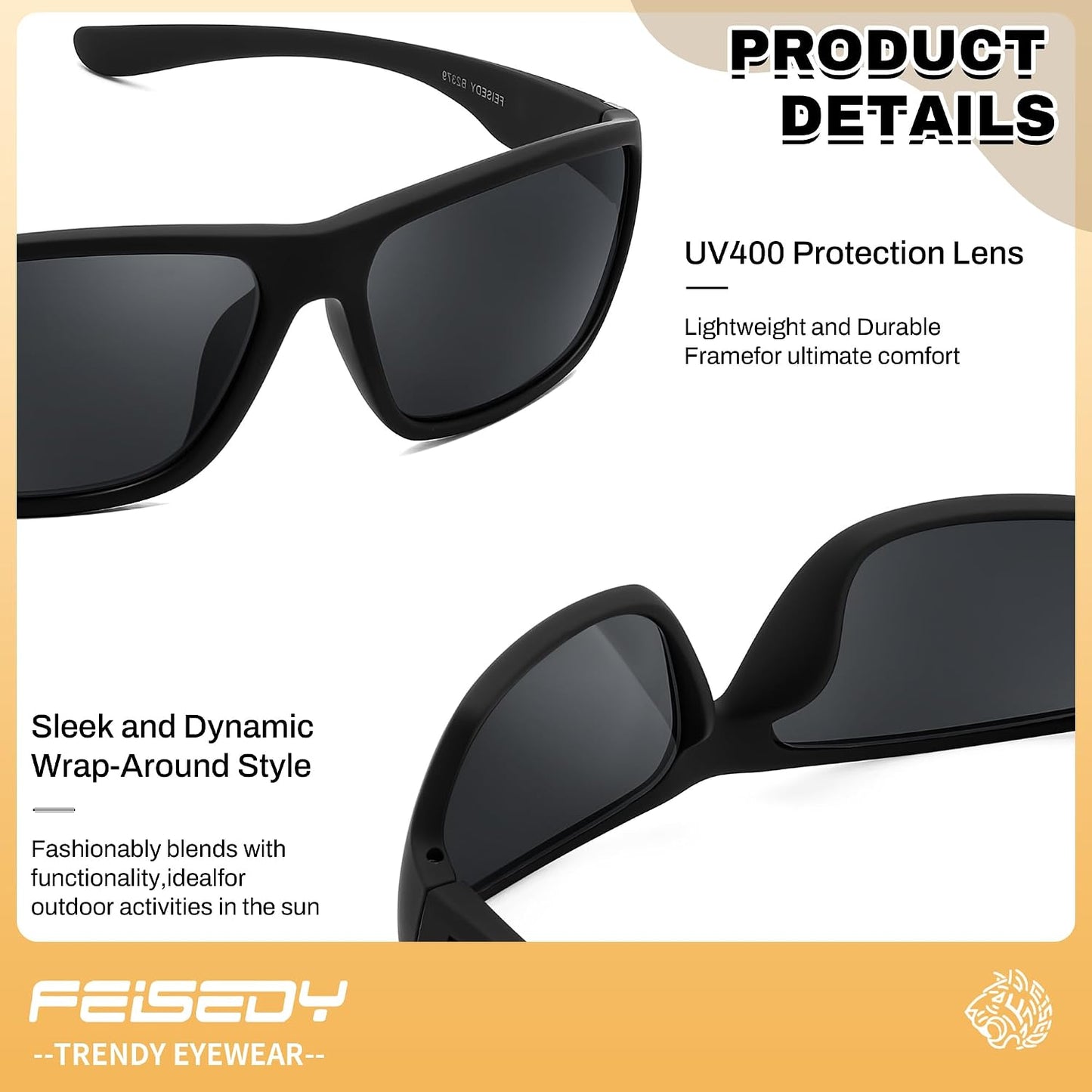 商品图片 5 | B0FD3DG91N | FEISEDY Polarized Sunglasses Readers - UV400 Protection, Wrap Sports, Outdoor Reading Sunglasses - Fishing Driving B2379