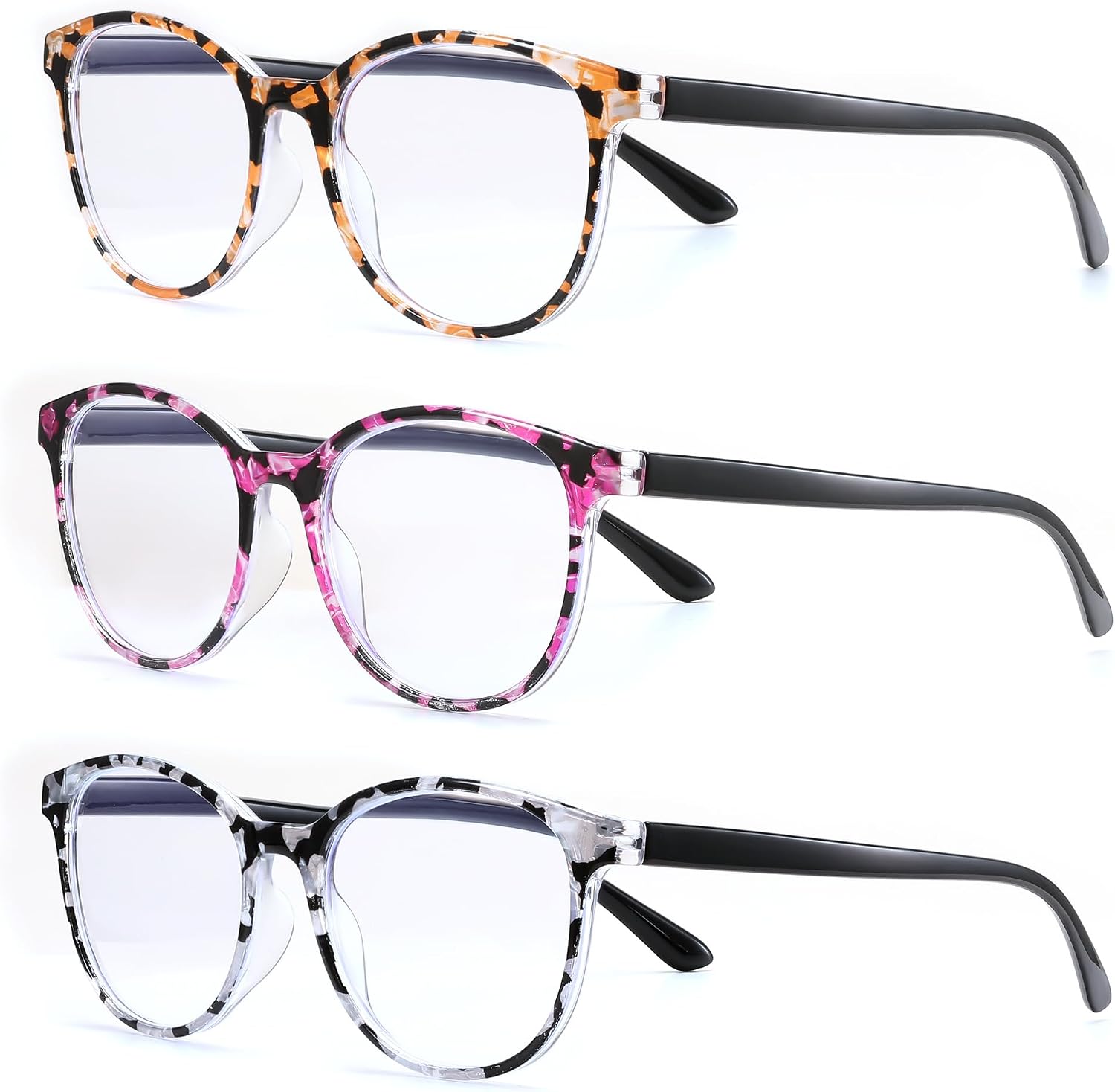 商品图片 2 | B0DG5P5J7C | FEISEDY 3 Pack Lightweight Square Blue Light Reading Glasses for Women Trendy Tortoise Clear Readers B0238