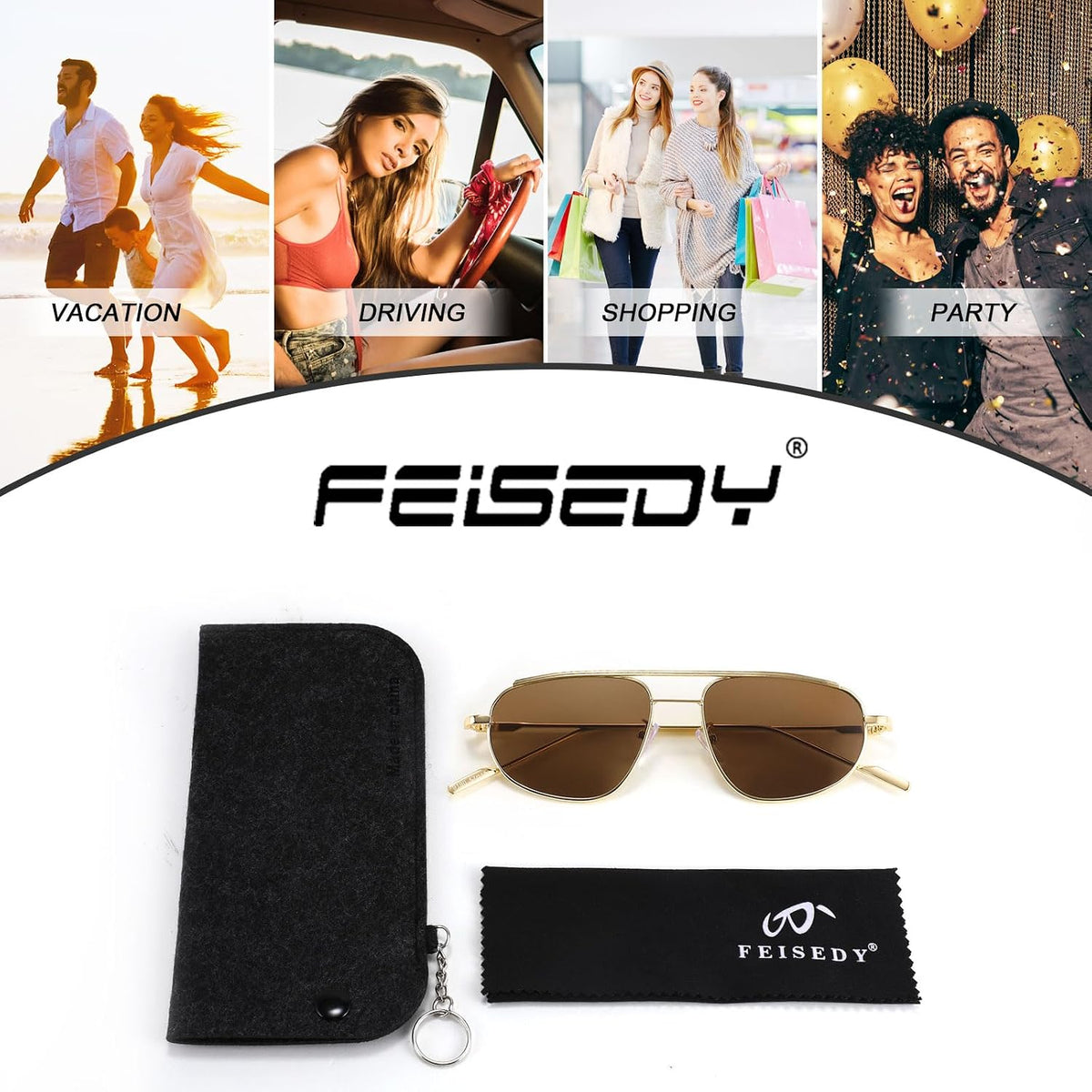 ÉÌƷͼƬ 22 | B09XDVK9DG | FEISEDY Retro Trendy Aviator Sunglasses Women Men 90s Small Vintage Glasses Stylish Gold Metal Oval Sunglasses B2906