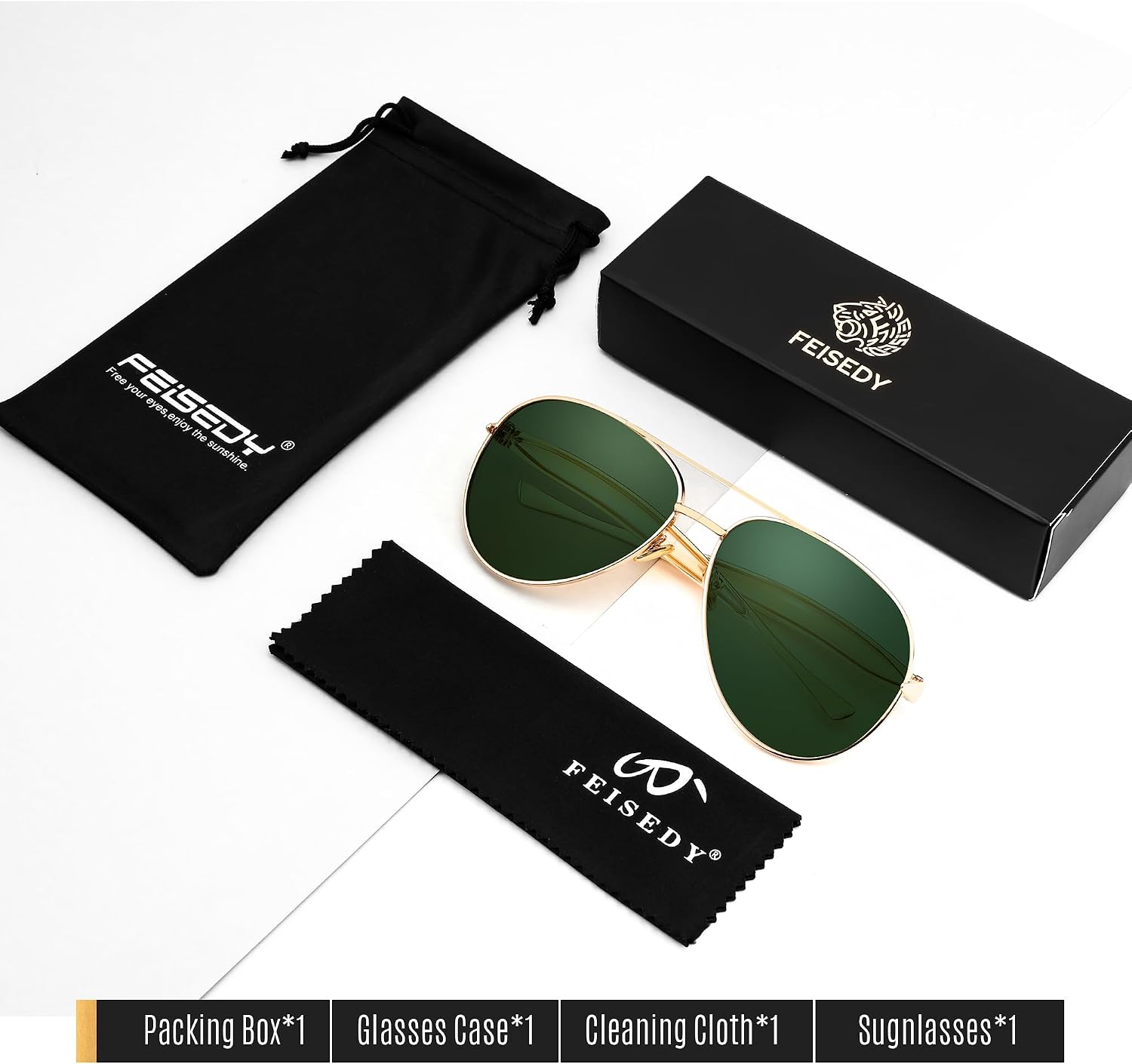 商品图片 16 | B0FKML2SSC | FEISEDY Oversized Aviator Sunglasses Women Men - Retro Gold Metal Chunky Frame, UV400 for Driving & Daily Wear B0311