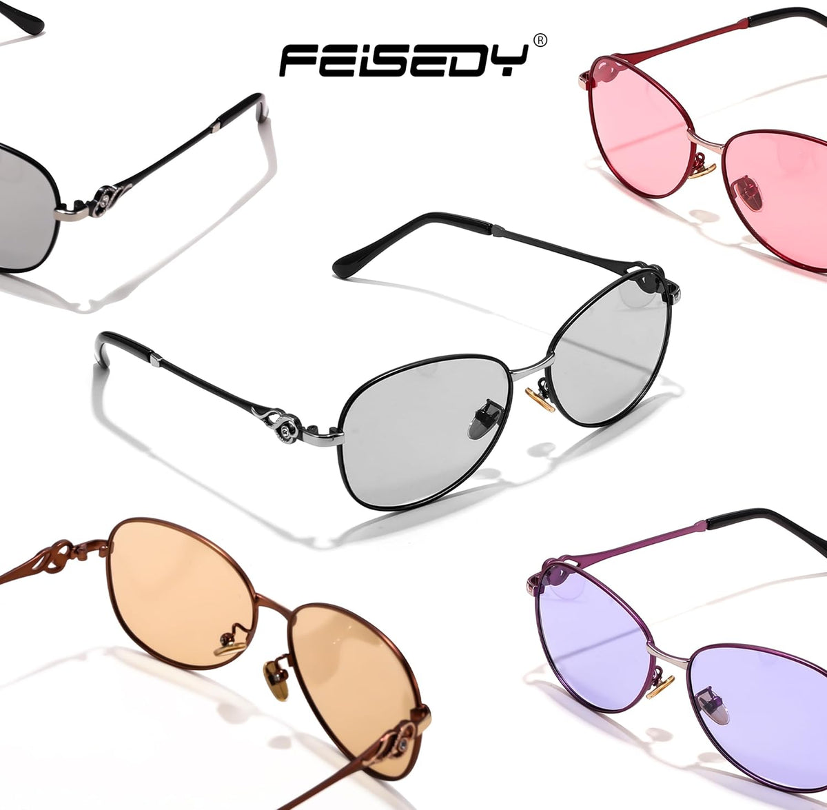ÉÌƷͼƬ 6 | B0DCZMV6Y9 | FEISEDY Oval Photochromic Polarized Sunglasses Women Retro Metal Rhinestone Sunglasses Classic UV400 Protection B1119