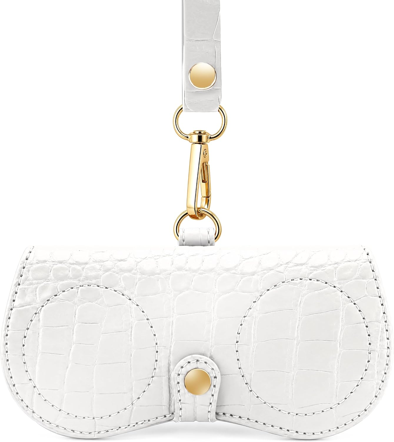 商品图片 9 | B0H4QTYMQP | FEISEDY Soft Crocodile Textured Leather Sunglass Bag, Portable Glasses Pouch With Button Clip Wrist Strap B0366