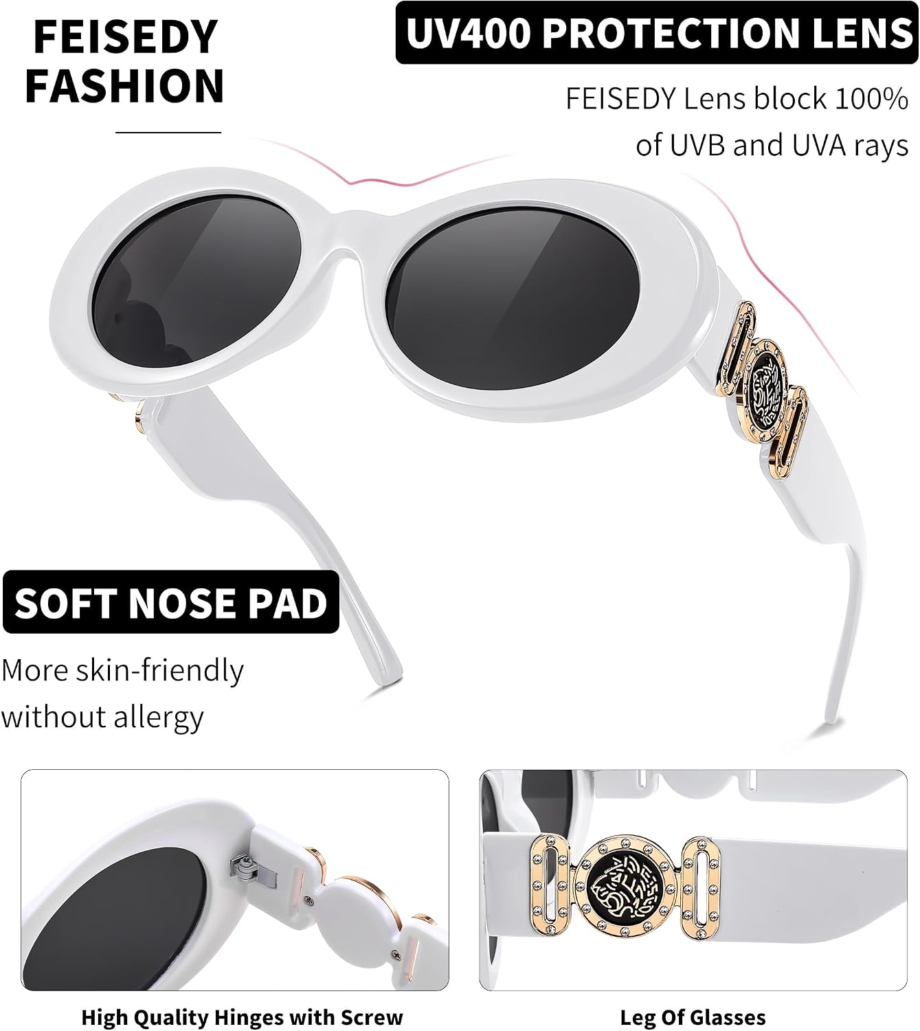 商品图片 12 | B0CCVFXCCT | FEISEDY Retro Oval Sunglasses Women Mens 90s Vintage Small Round shades Clout Goggles B2969