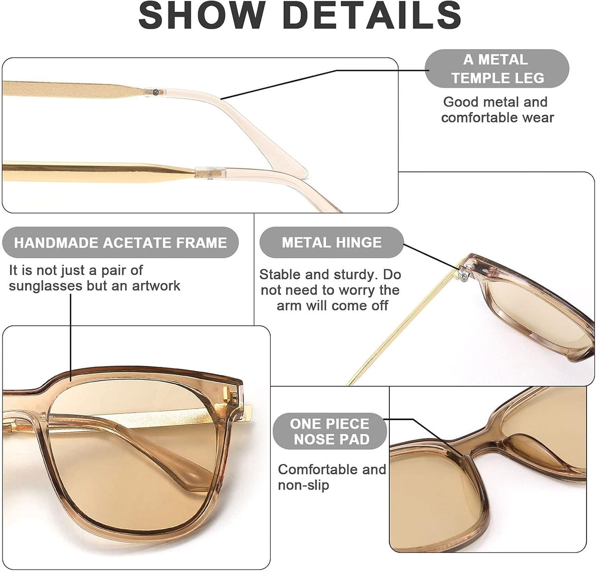 ÉÌƷͼƬ 12 | B09B3G7YTJ | FEISEDY Women Fashion Round Sunglasses Square Trendy Classic Chic Shades UV400 B2797