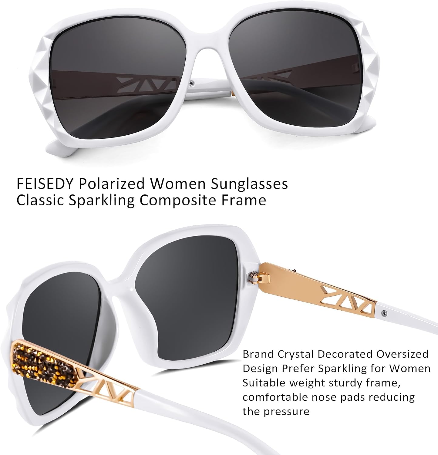 商品图片 40 | B079GT4RXH | FEISEDY Polarized Women Square Sunglasses Sparkling Composite Shiny Frame B2289