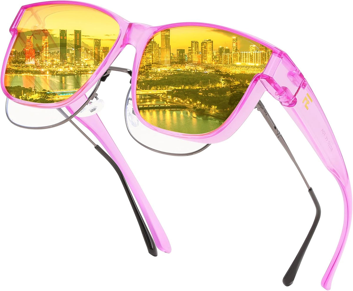 Transparent Purple Frame & Yellow Lens / 63 Millimeters | B0G4CYFYY5 | FEISEDY Night Vision Driving Glasses Anti Glare Fit Over Glasses for Men Women Polarized Nighttime B0250