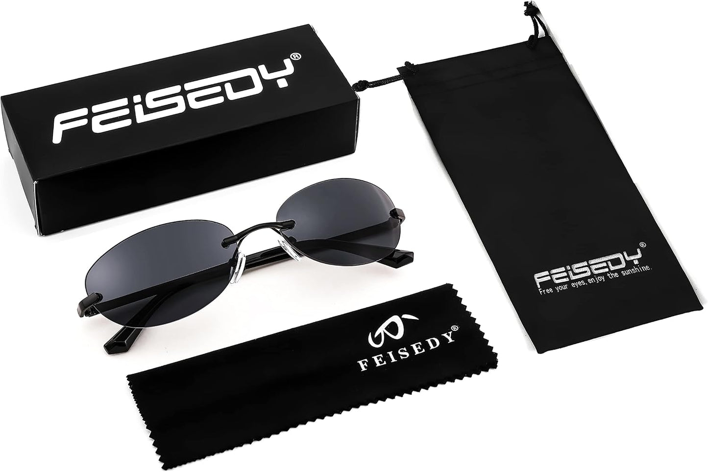 商品图片 7 | B0BZPBKFF1 | FEISEDY Trendy Rimless Oval Sunglasses for Women Men Retro 90s Eyewear Frame Y2K Glasses B2393