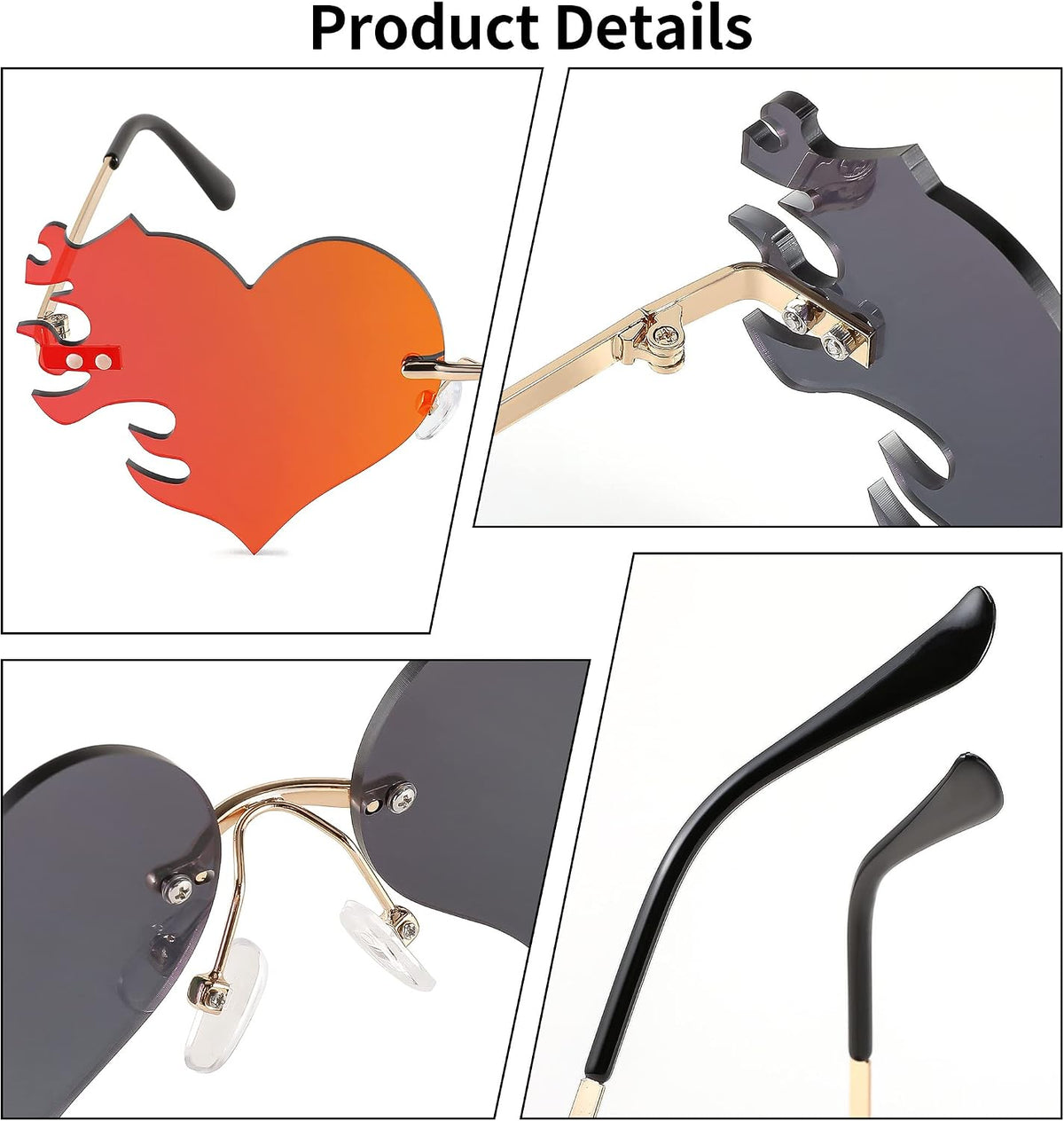 ÉÌƷͼƬ 19 | B0D9428ZX6 | FEISEDY Melting Flame Heart Sunglasses For Women Men Trendy Rimless Fire Shaped Party Glasses B2366